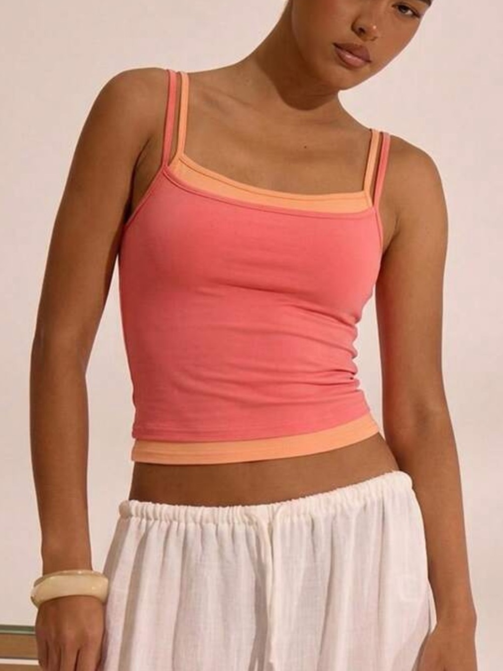 Double Layer Strappy Square Neck Cami Top